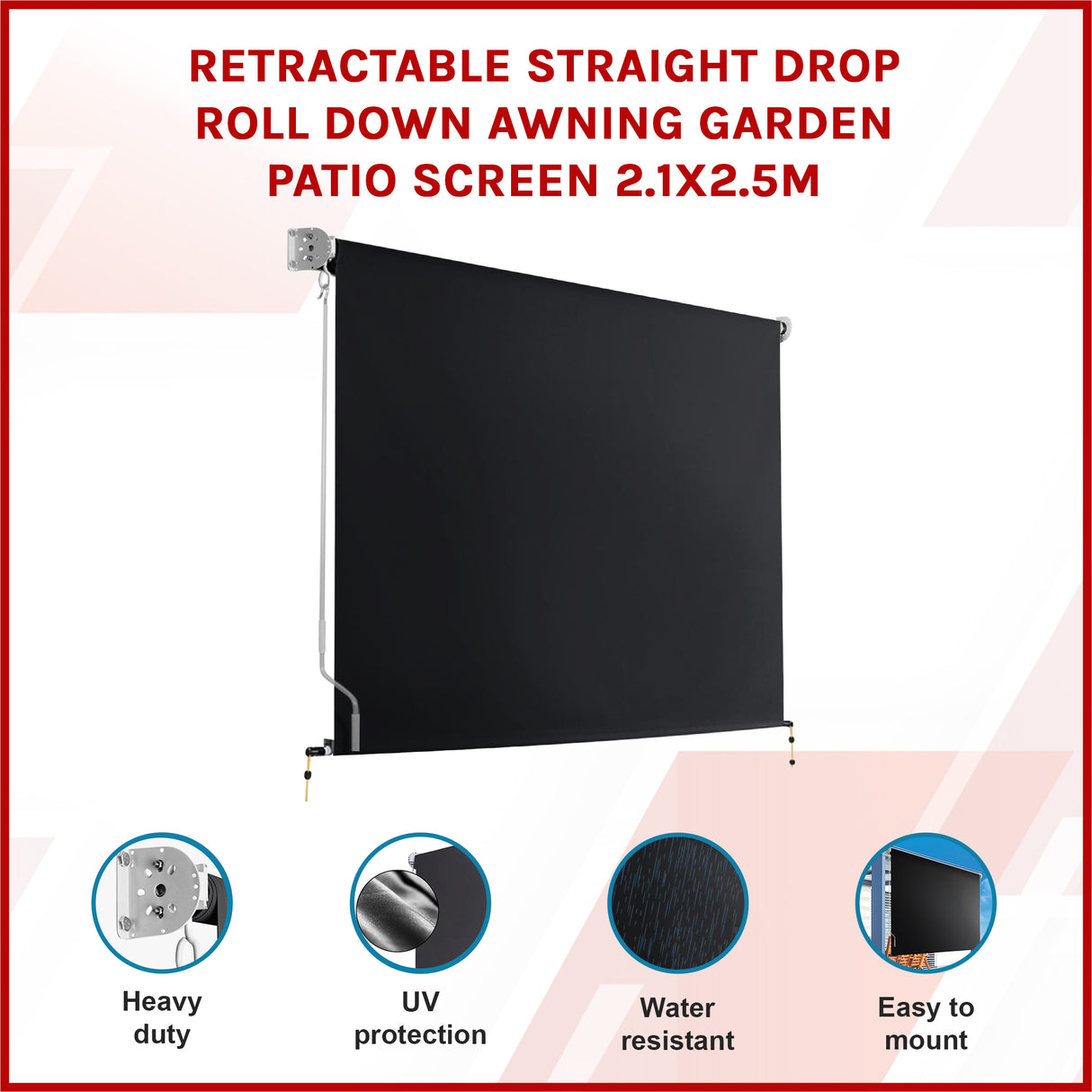 Retractable Straight Drop Roll Down Awning Garden Patio Screen 2.1X2.5M