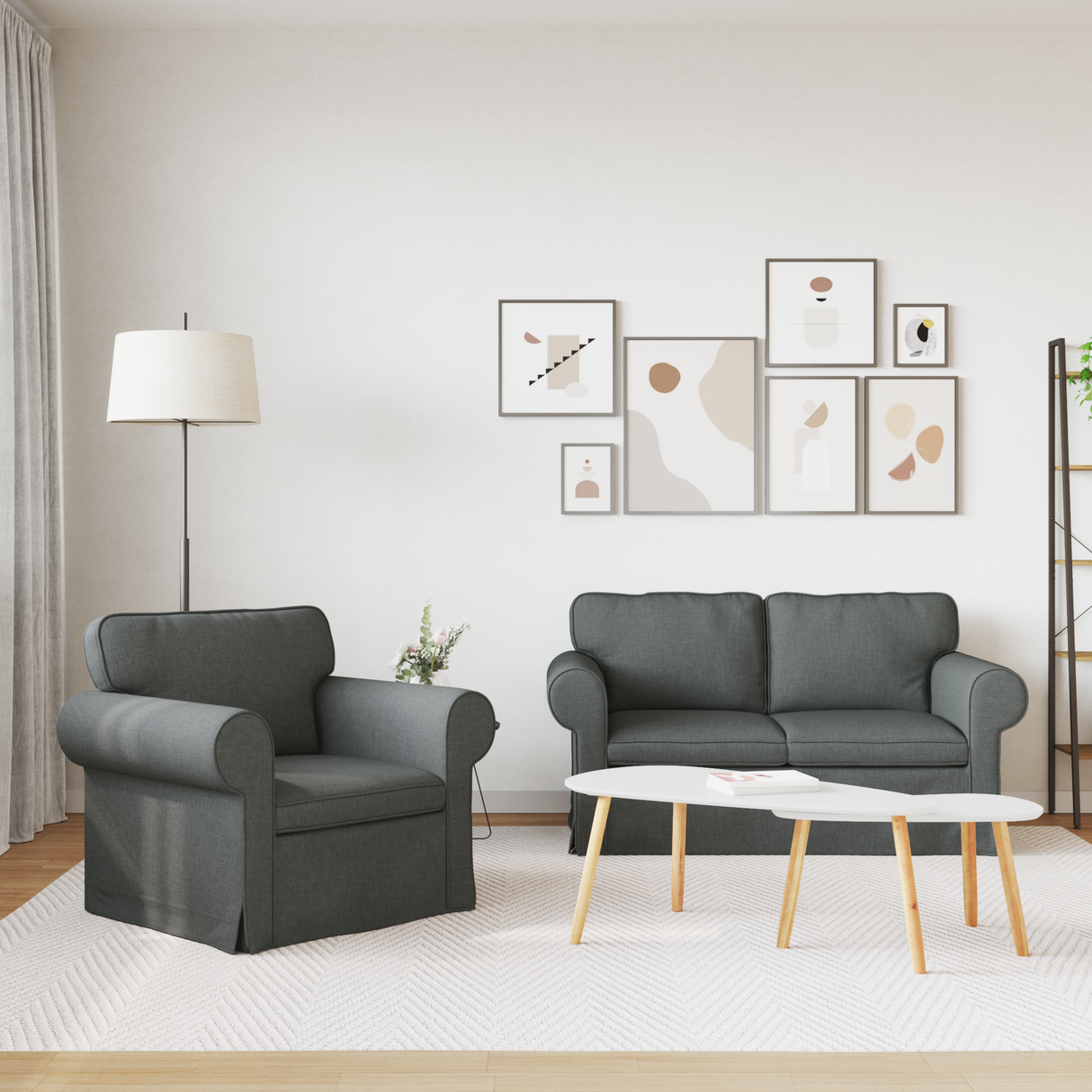 Sofa Set 2 pcs Dark Grey 155 x 82 x 80 cm Fabric