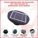 Solar Powered Roof Fan Ventilator Loft Vent for Boat RV Greenhouse Shed Caravan - Extra Image