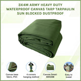 3x4M Army Heavy Duty Waterproof Canvas Tarp Tarpaulin Sun Blocked Dustproof