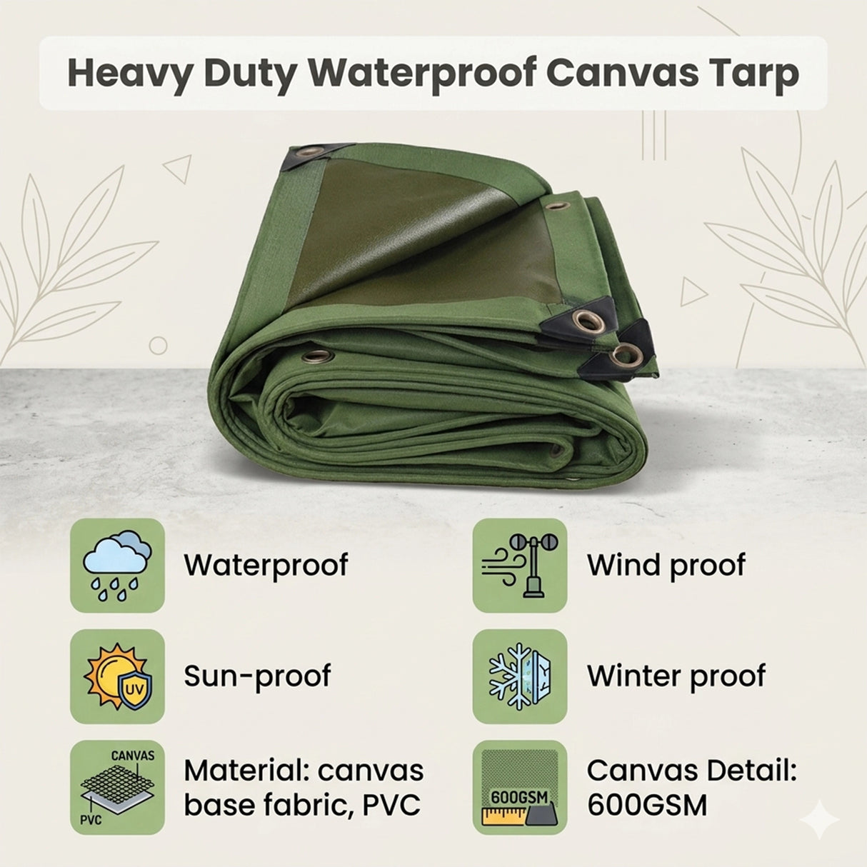 3x4M Army Heavy Duty Waterproof Canvas Tarp Tarpaulin Sun Blocked Dustproof
