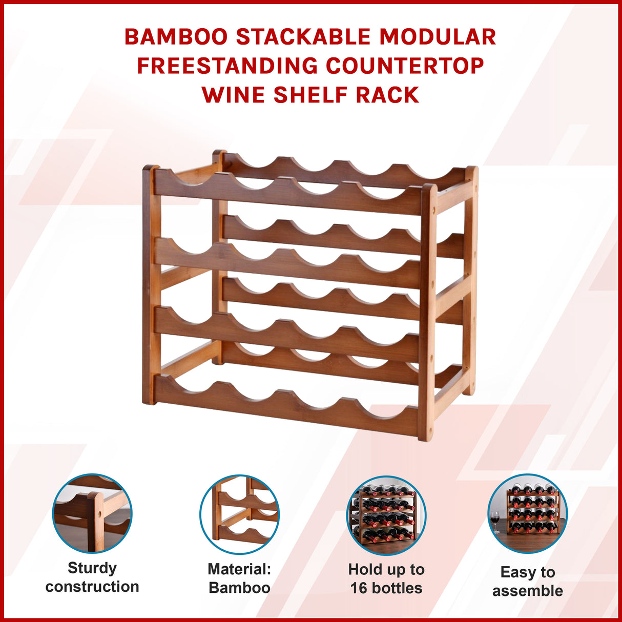 Bamboo Stackable Modular Freestanding Countertop Wine Shelf Rack