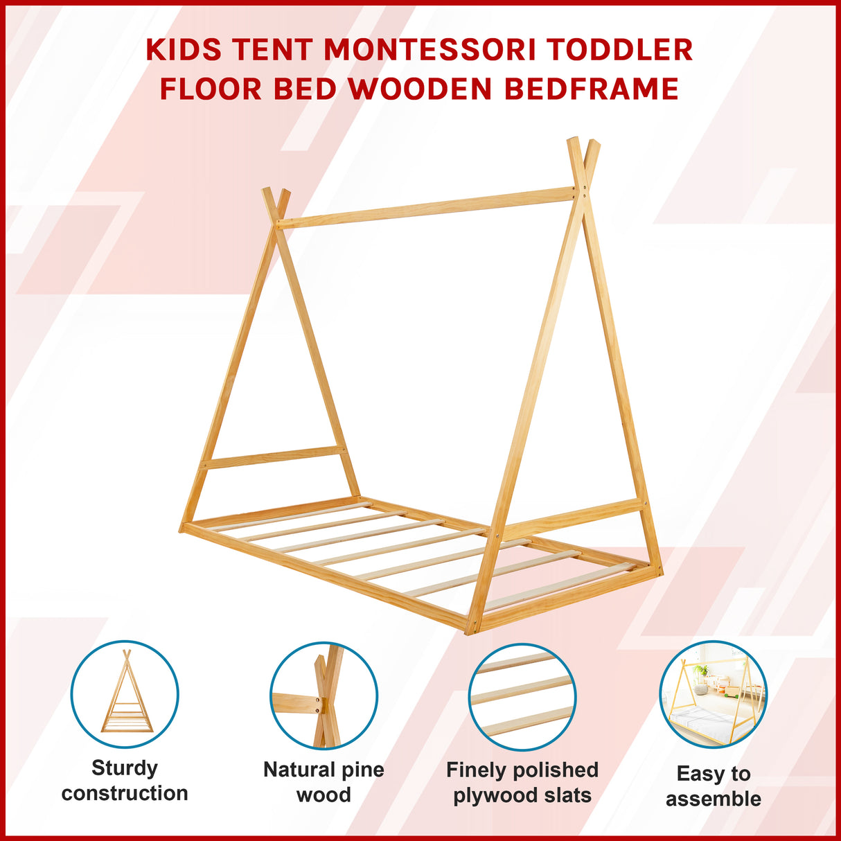 Kids Tent Montessori Toddler Floor Bed Wooden Bedframe