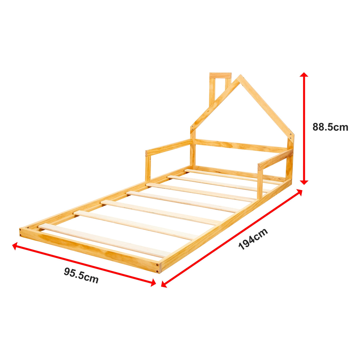 Pine Wood Floor Bed House Frame for Kids and Toddlers