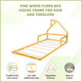 Pine Wood Floor Bed House Frame for Kids and Toddlers - Side View