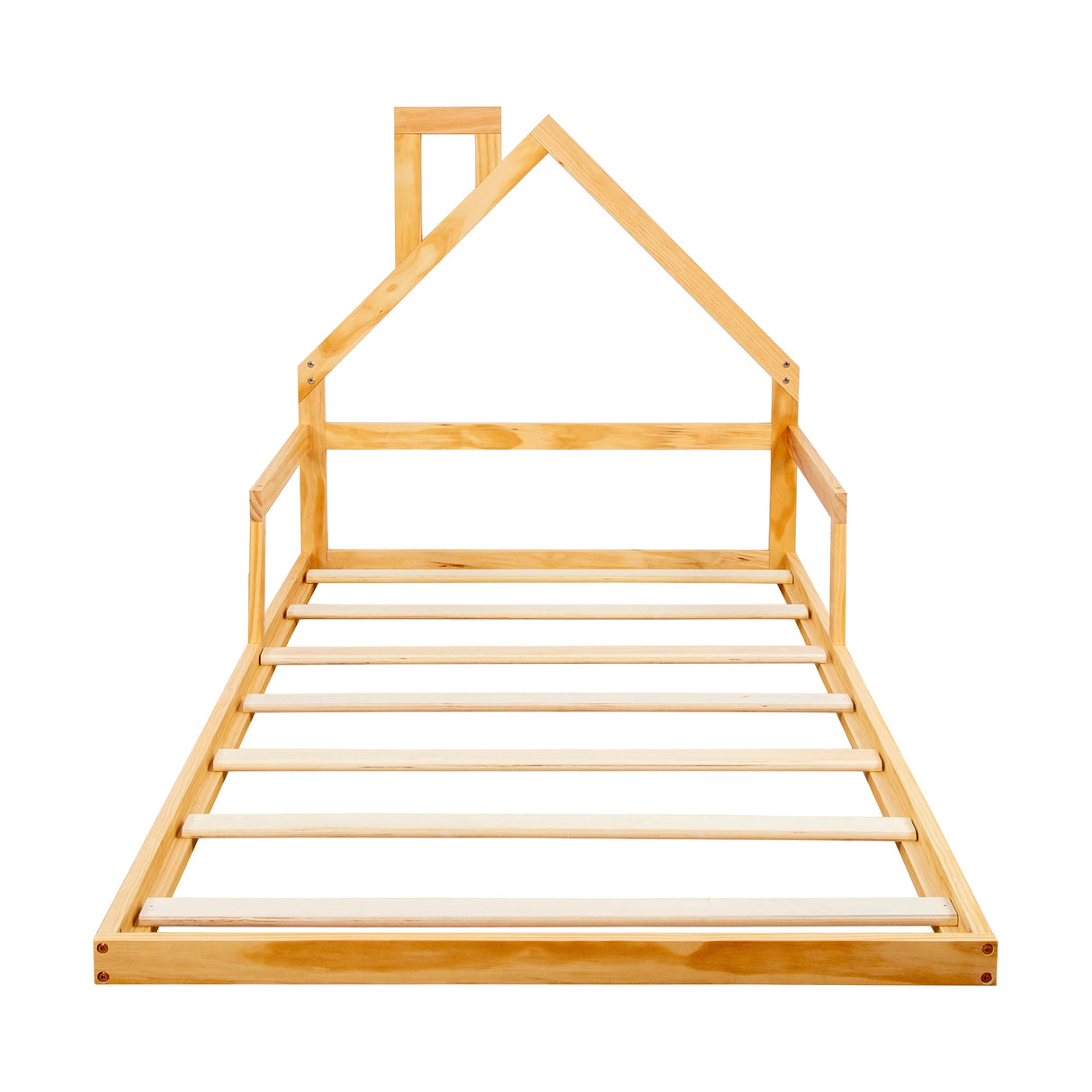 Pine Wood Floor Bed House Frame for Kids and Toddlers