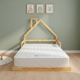 Pine Wood Floor Bed House Frame for Kids and Toddlers