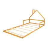 Pine Wood Floor Bed House Frame for Kids and Toddlers - Front View