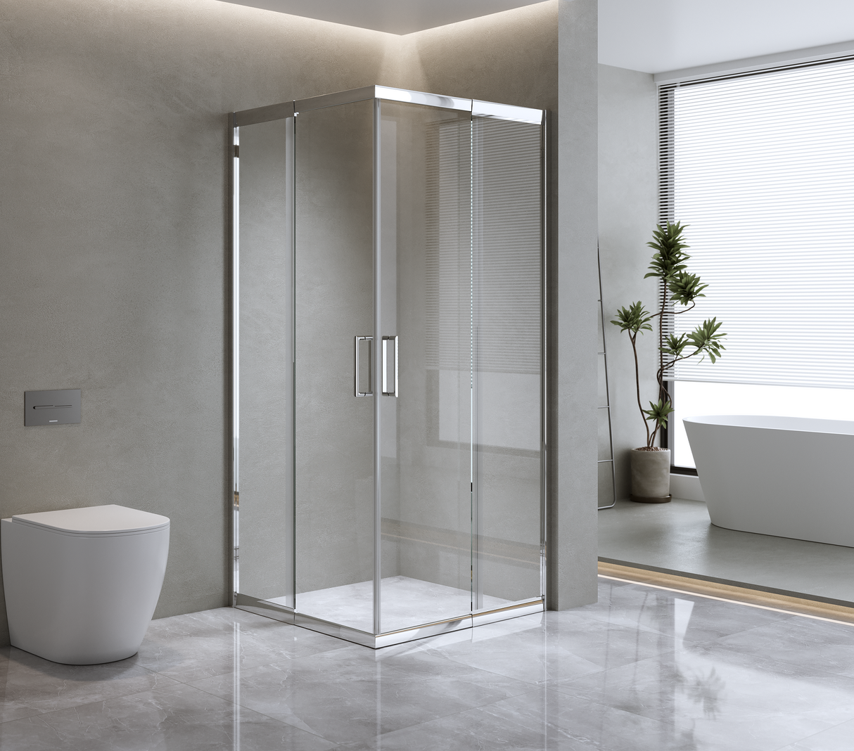 Adjustable 900x900mm Double Sliding Door Glass Shower Screen in Chrome