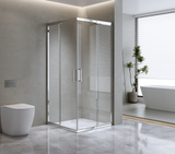 Adjustable 900x1100mm Double Sliding Door Glass Shower Screen in Chrome - Front View