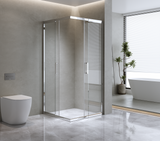 Adjustable 1100x1200mm Double Sliding Door Glass Shower Screen in Chrome - Front View