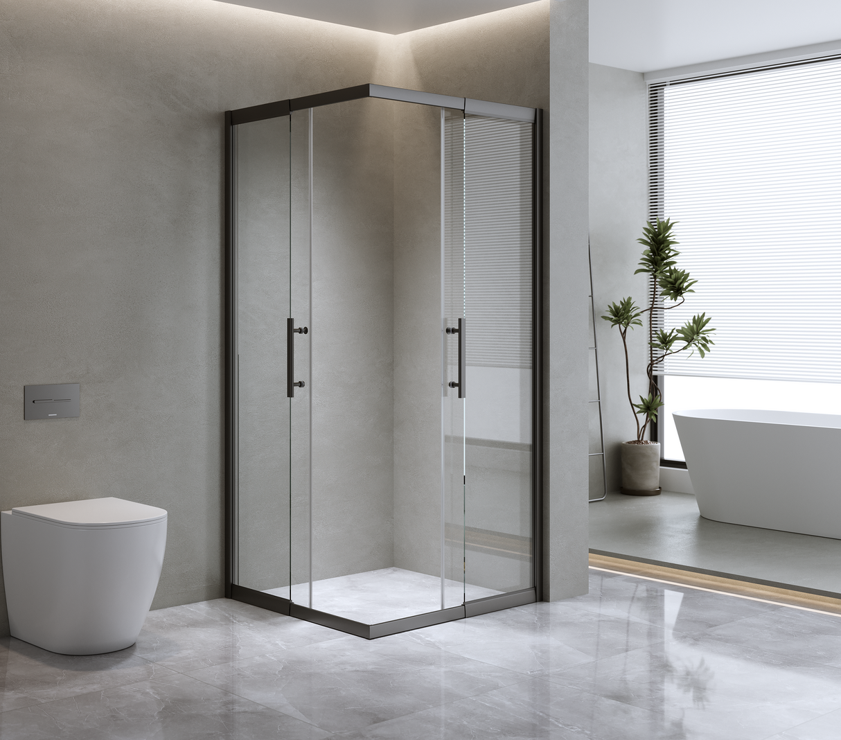 Adjustable 1200x1200mm Double Sliding Door Glass Shower Screen in Black
