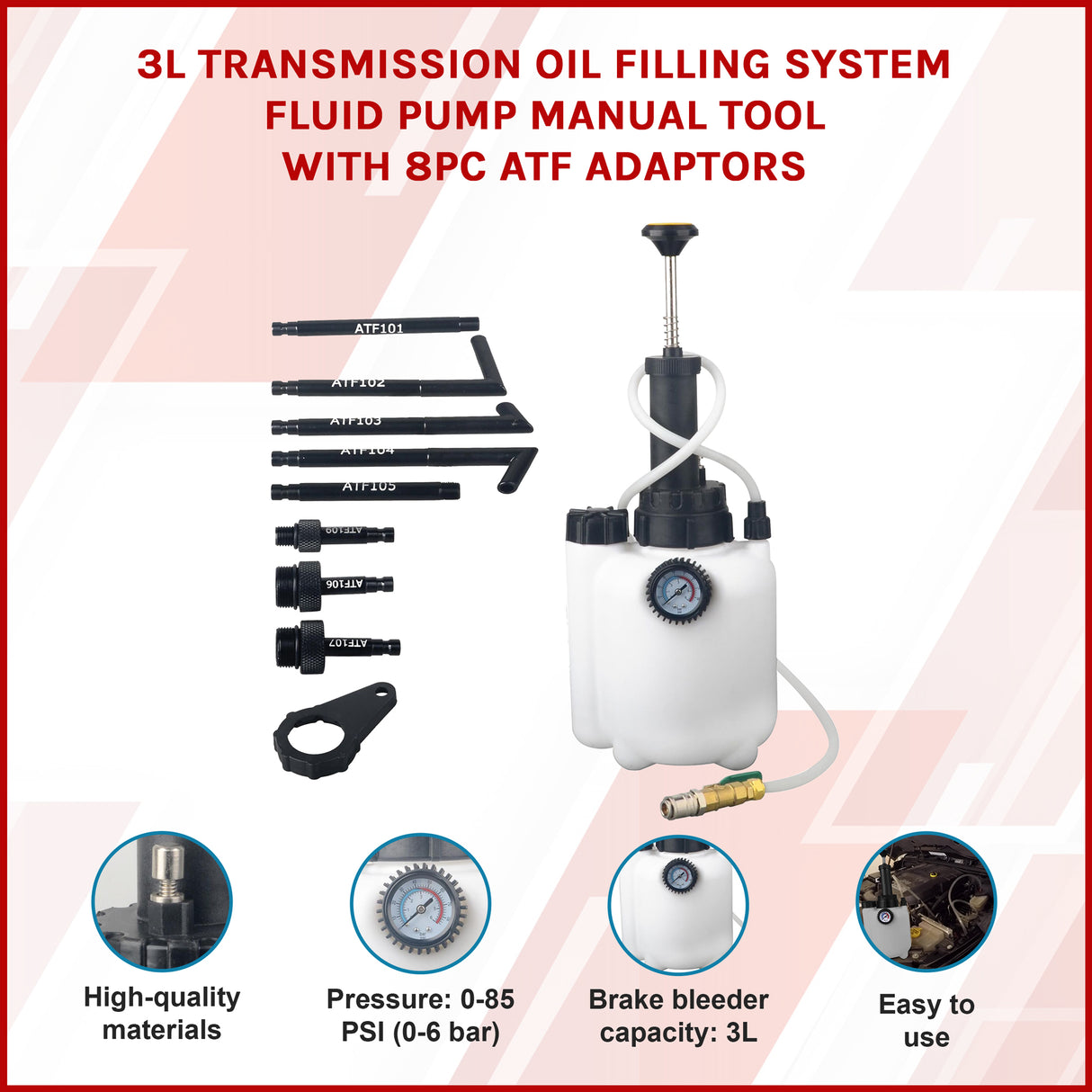 3L Transmission Oil Filling System Fluid Pump Manual Tool With 8pc ATF Adaptors