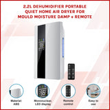 2.2L Dehumidifier Portable Quiet Home Air Dryer for Mould Moisture Damp + Remote - 45-Degree Angle