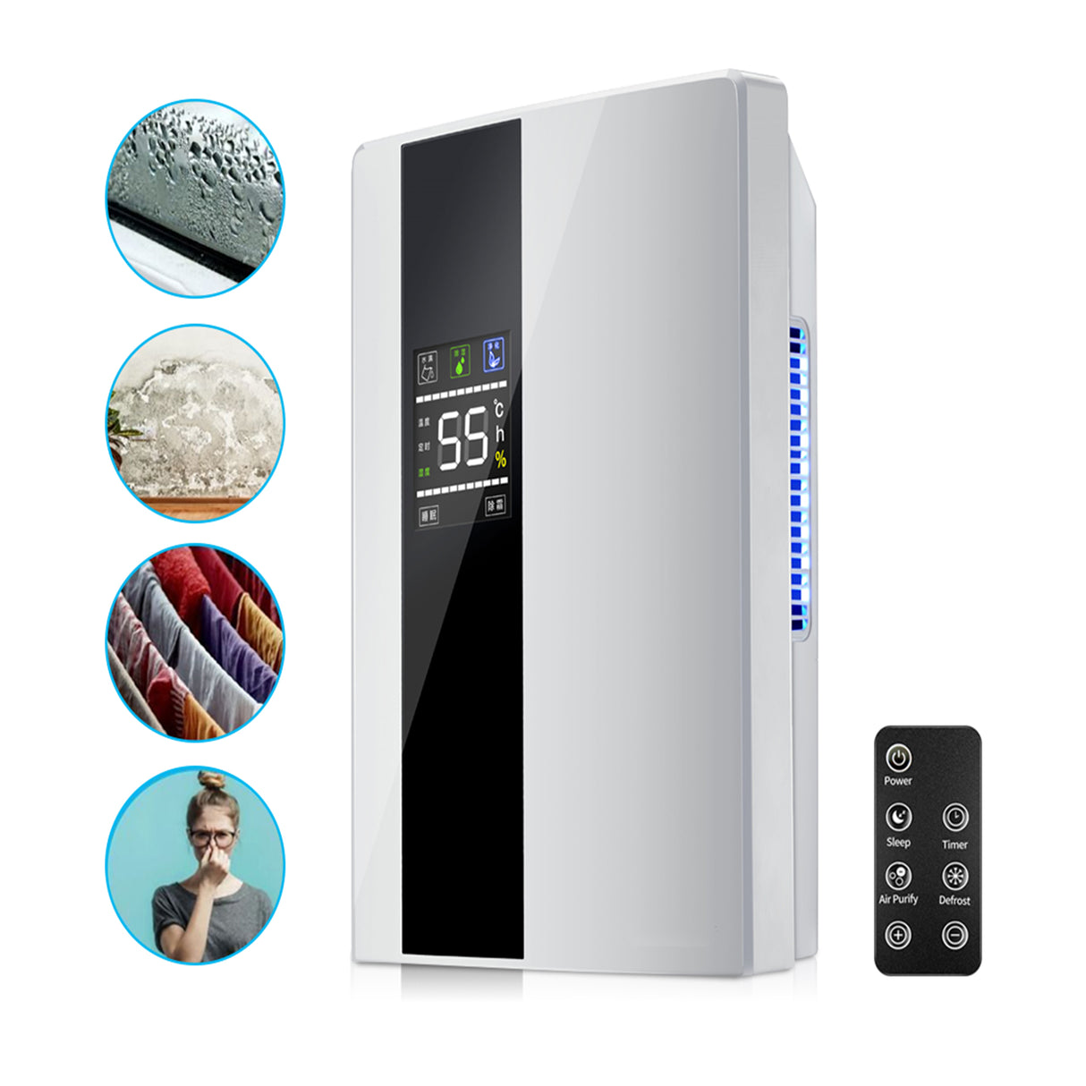 2.2L Dehumidifier Portable Quiet Home Air Dryer for Mould Moisture Damp + Remote