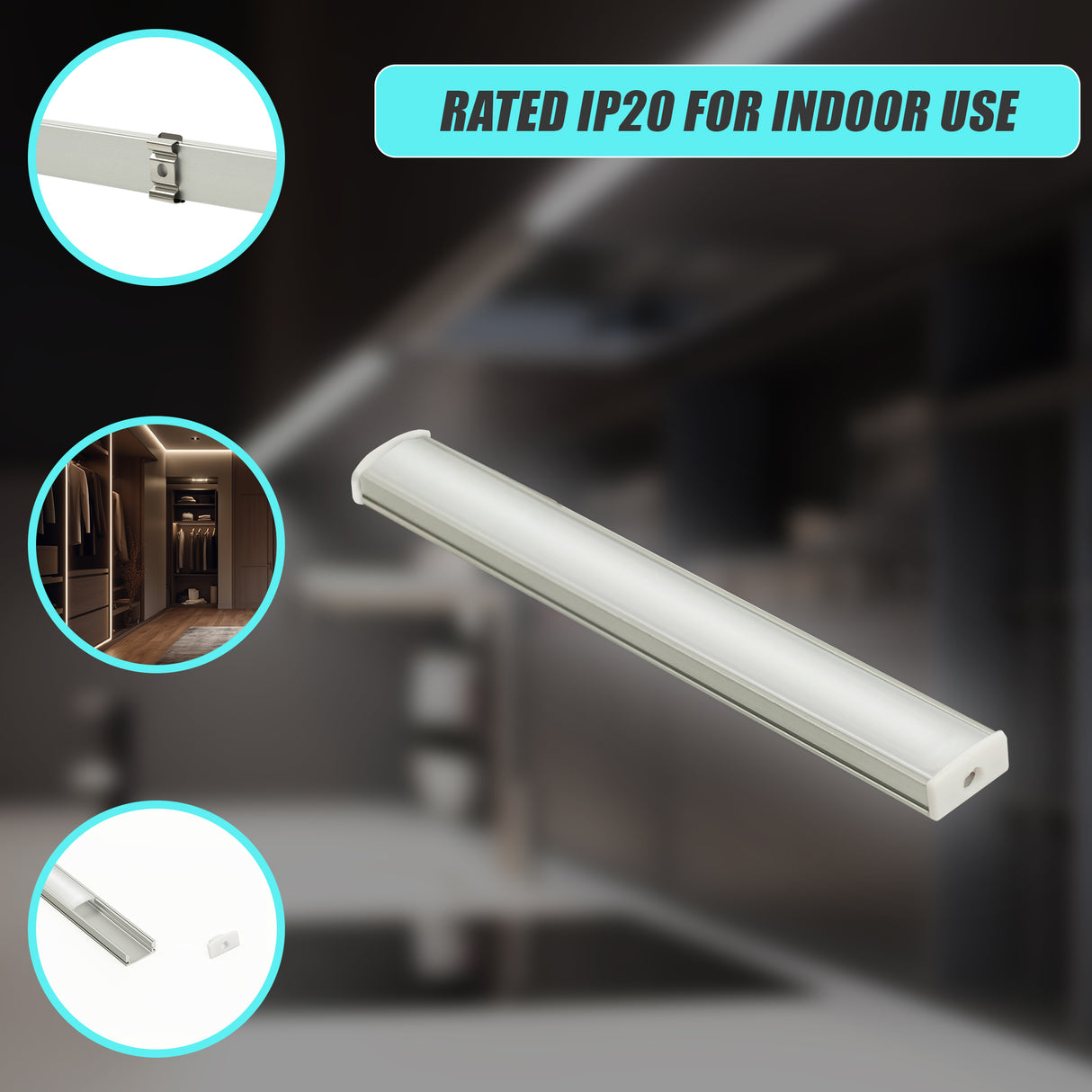 10 x 1M U-Style Aluminium LED Strip Light Channels for Cabinet Lighting