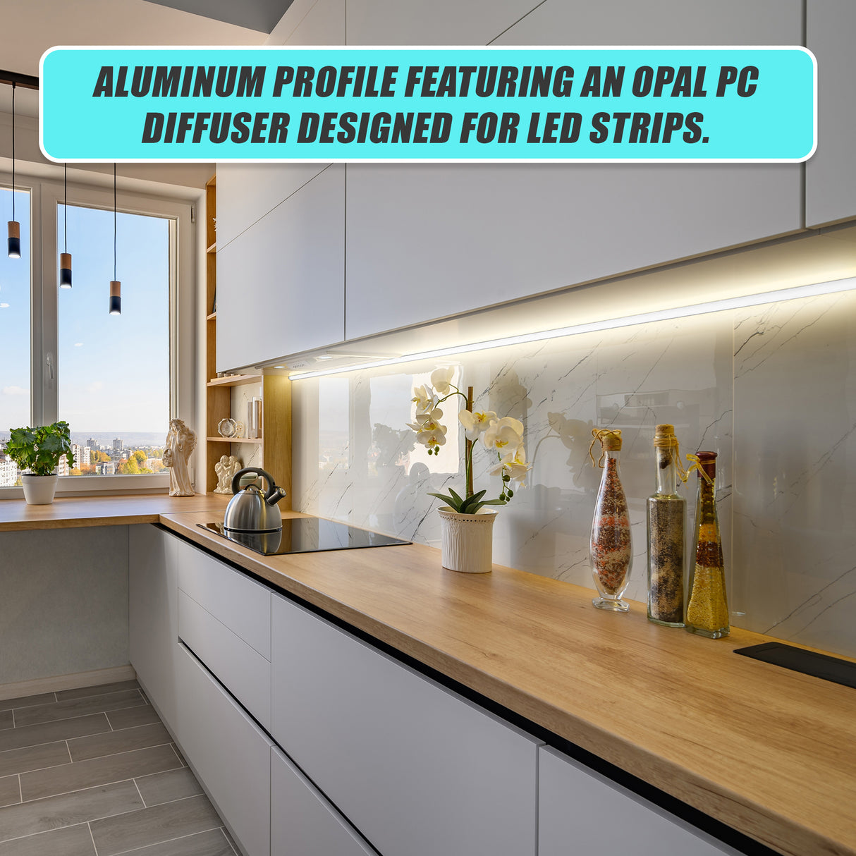 10 x 1M U-Style Aluminium LED Strip Light Channels for Cabinet Lighting