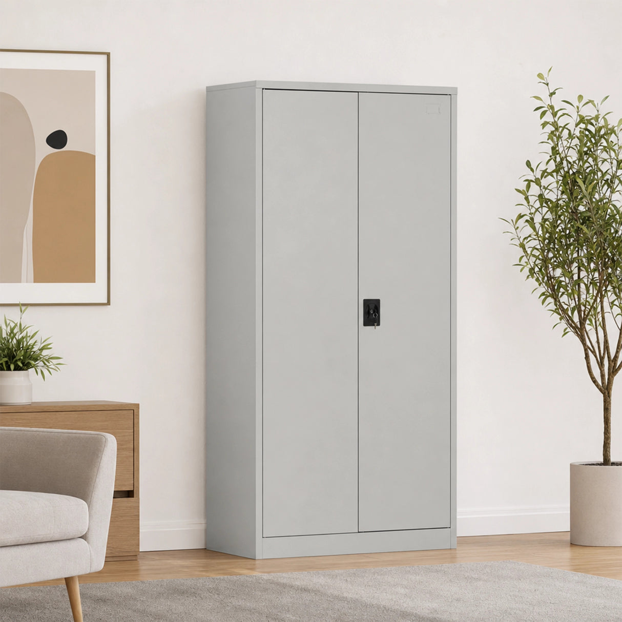 Two-Door Metal Cabinet Shelf Storage for Home Office Gym