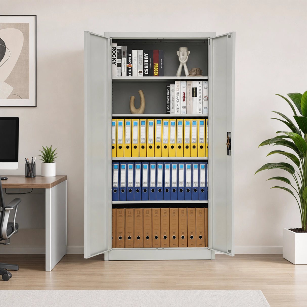 Two-Door Metal Cabinet Shelf Storage for Home Office Gym