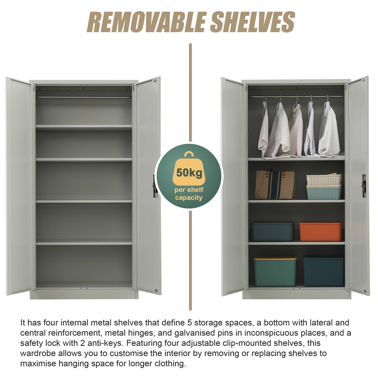 Two-Door Metal Cabinet Shelf Storage for Home Office Gym