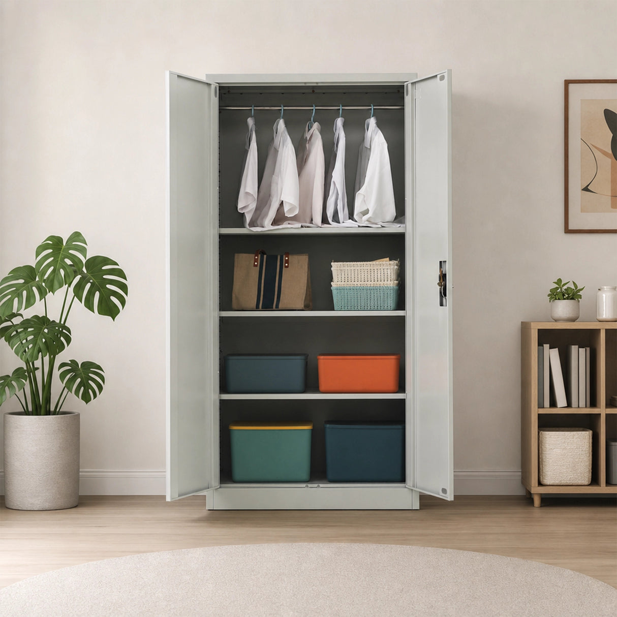 Two-Door Metal Cabinet Shelf Storage for Home Office Gym