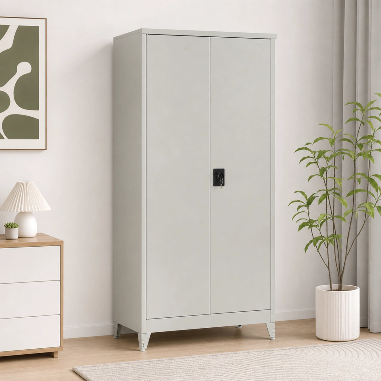 Two-Door Metal Cabinet Shelf Storage for Home Office Gym