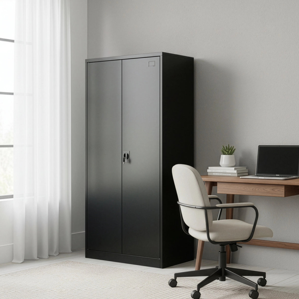 Two-Door Metal Cabinet Shelf Storage for Home Office Gym