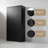 Two-Door Metal Cabinet Shelf Storage for Home Office Gym - Low Angle