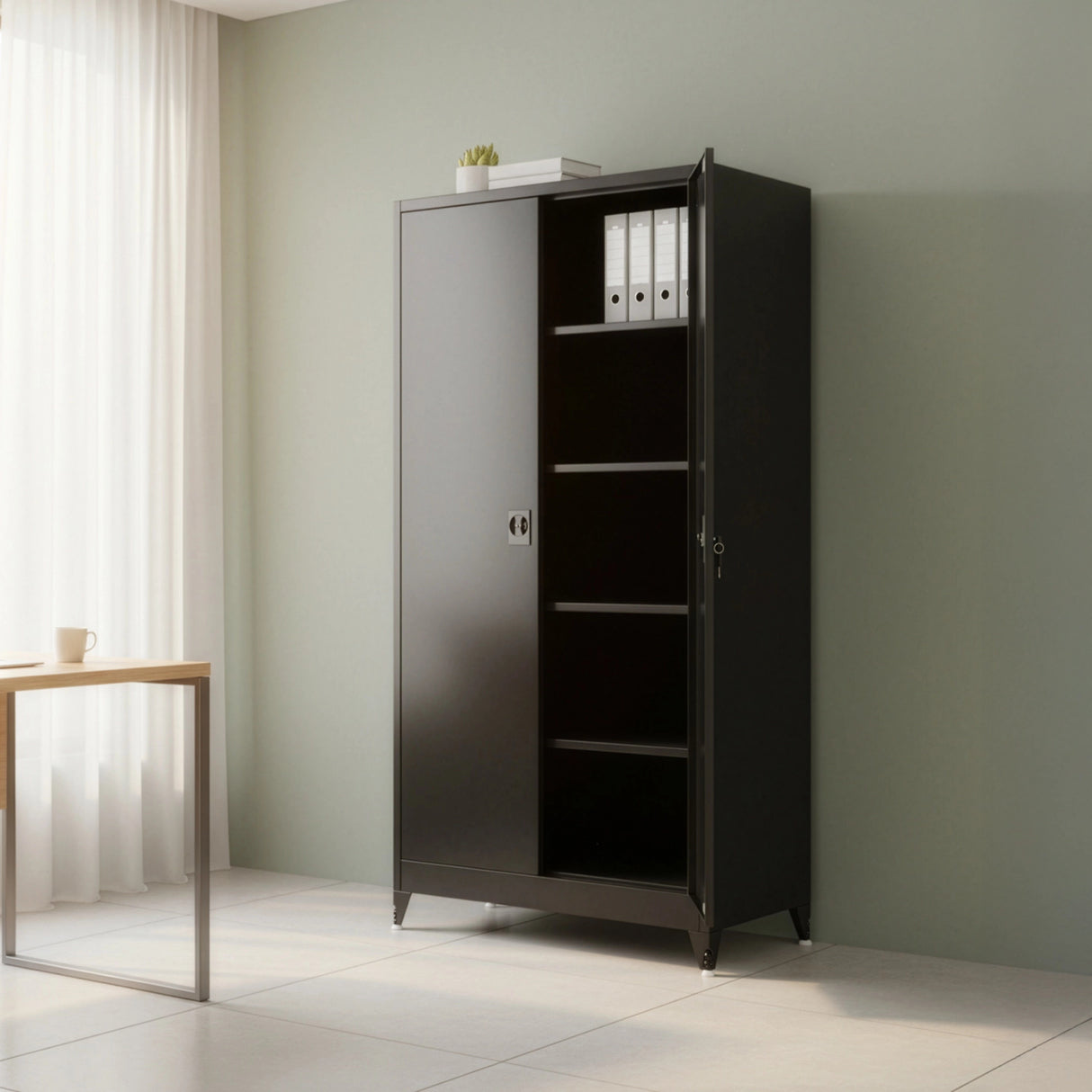 Two-Door Metal Cabinet Shelf Storage for Home Office Gym