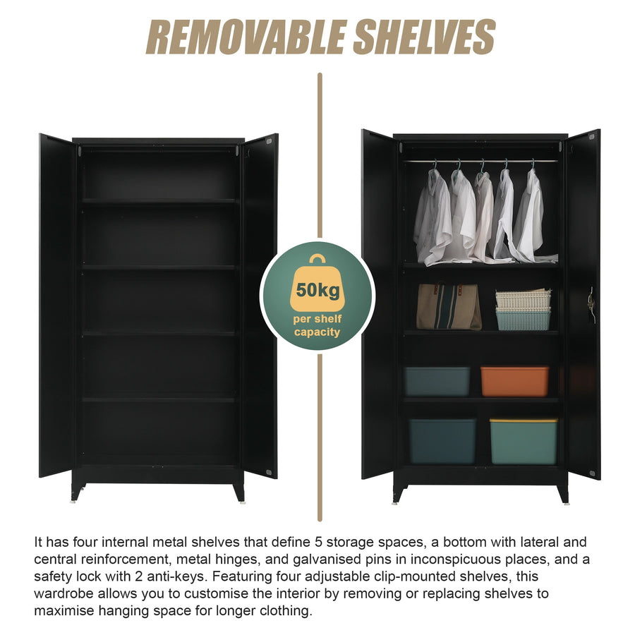 Two-Door Metal Cabinet Shelf Storage for Home Office Gym