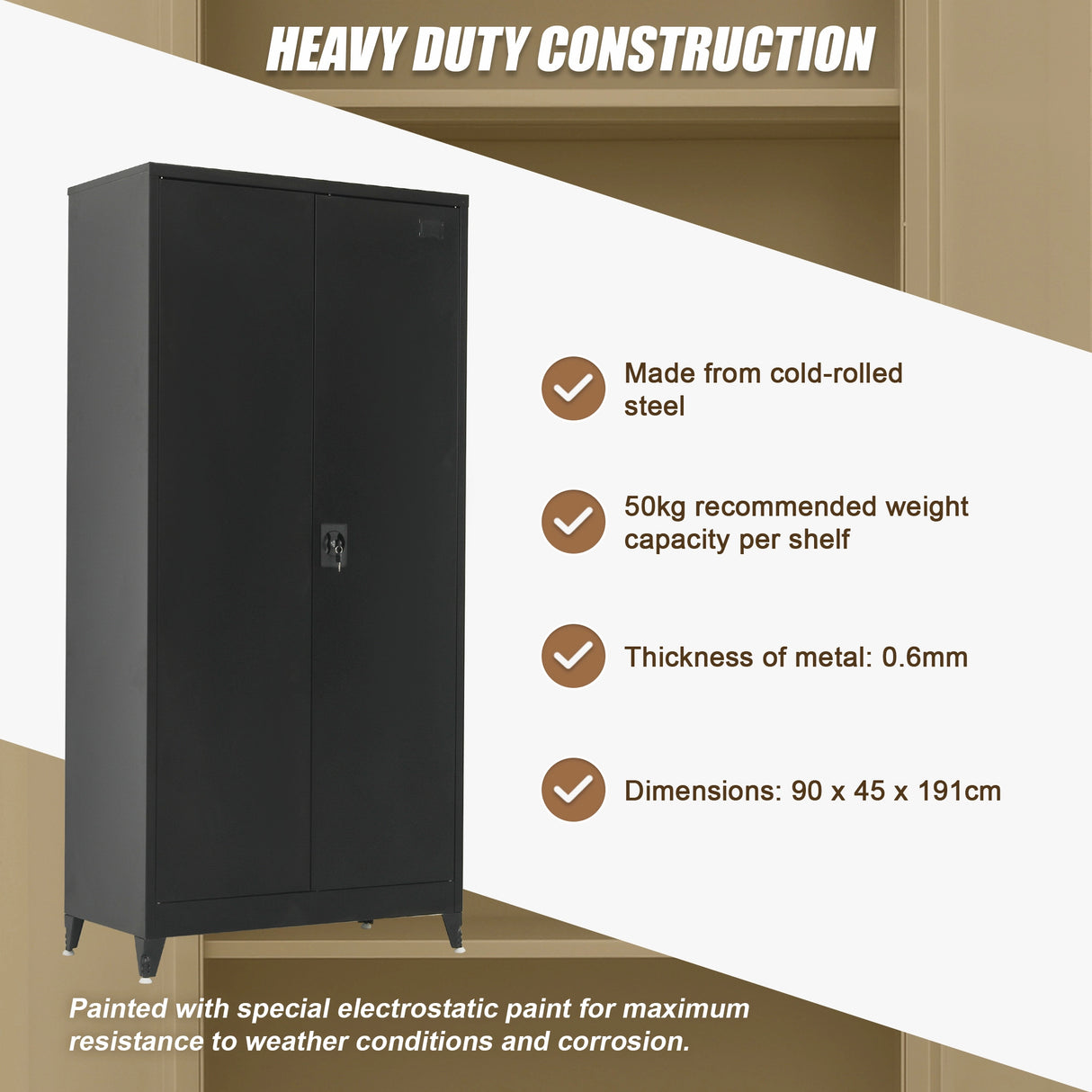 Two-Door Metal Cabinet Shelf Storage for Home Office Gym