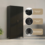 Two-Door Metal Cabinet Shelf Storage for Home Office Gym - Low Angle