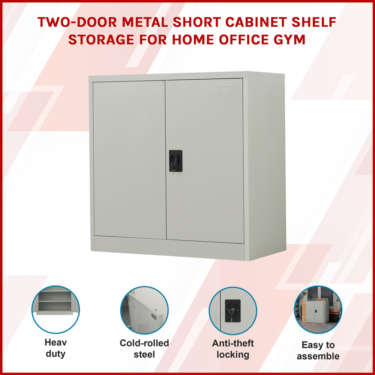 Two-Door Metal Short Cabinet Shelf Storage for Home Office Gym