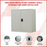 Two-Door Metal Short Cabinet Shelf Storage for Home Office Gym - Front View