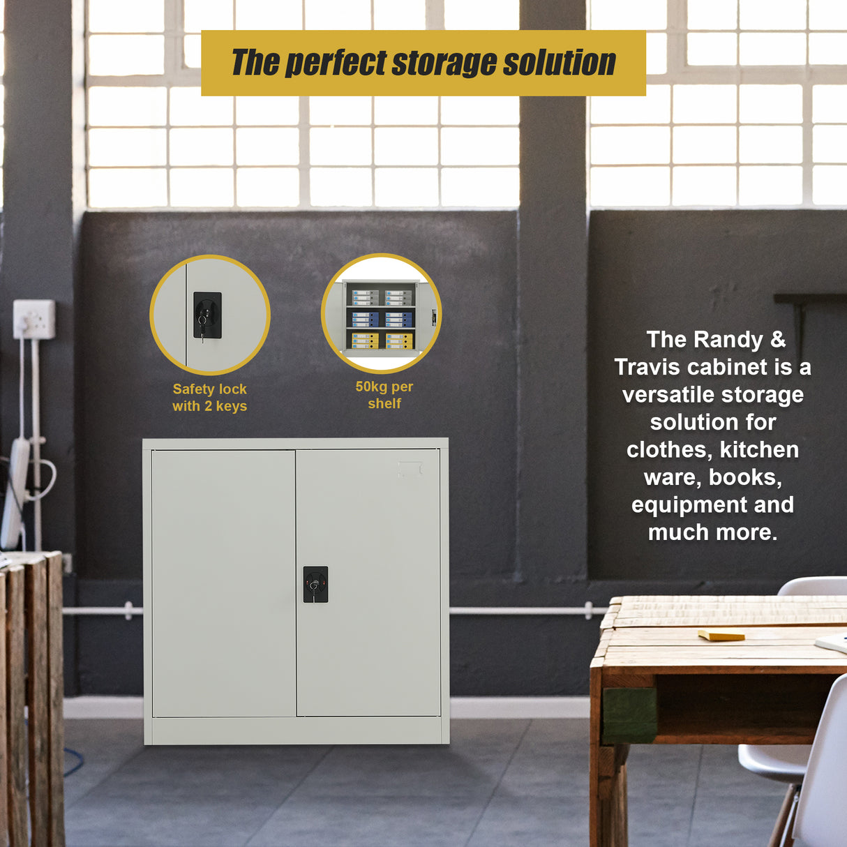 Two-Door Metal Short Cabinet Shelf Storage for Home Office Gym