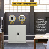 Two-Door Metal Short Cabinet Shelf Storage for Home Office Gym - Close-Up Angle