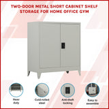 Two-Door Metal Short Cabinet Shelf Storage for Home Office Gym - Front View