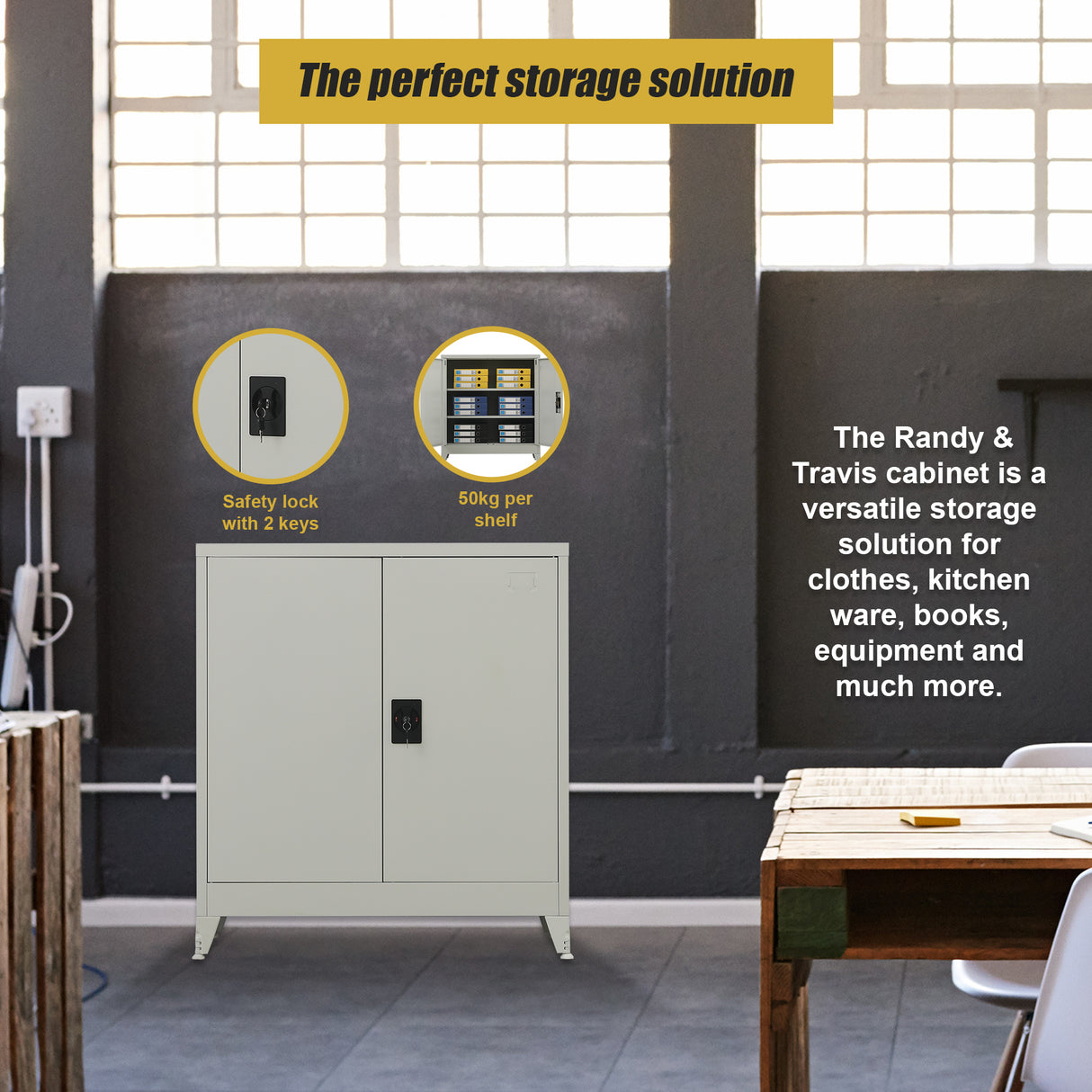 Two-Door Metal Short Cabinet Shelf Storage for Home Office Gym