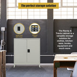 Two-Door Metal Short Cabinet Shelf Storage for Home Office Gym - Close-Up Angle