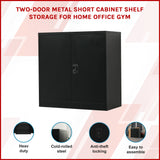 Two-Door Metal Short Cabinet Shelf Storage for Home Office Gym - Side View