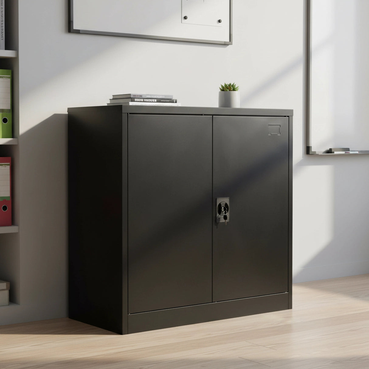 Two-Door Metal Short Cabinet Shelf Storage for Home Office Gym