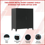 Two-Door Metal Short Cabinet Shelf Storage for Home Office Gym - Front View