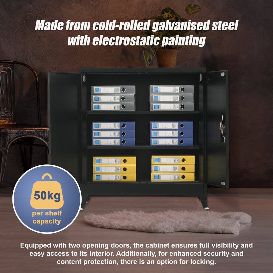 Two-Door Metal Short Cabinet Shelf Storage for Home Office Gym