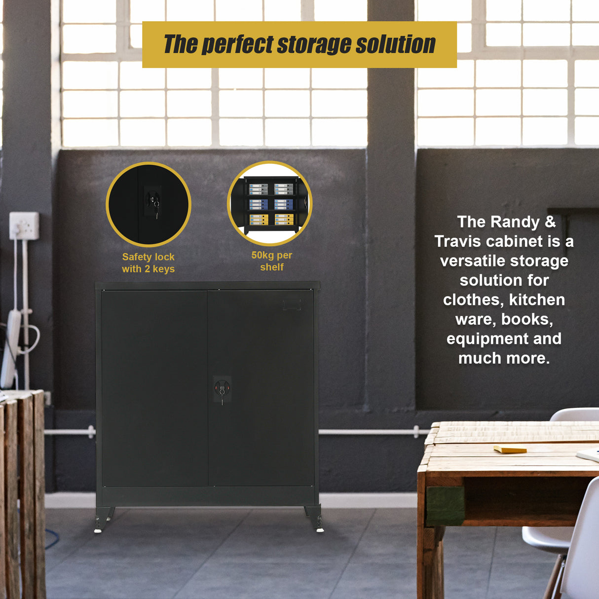 Two-Door Metal Short Cabinet Shelf Storage for Home Office Gym