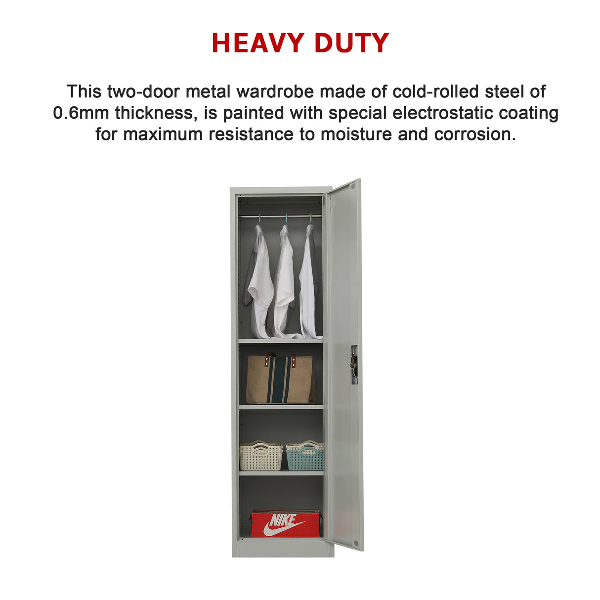 Single-Door Metal Tall Cabinet Shelf Storage for Home Office Gym