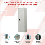 Single-Door Metal Tall Cabinet Shelf Storage for Home Office Gym - Front View