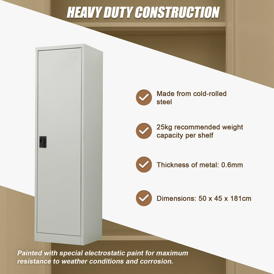Single-Door Metal Tall Cabinet Shelf Storage for Home Office Gym