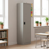 Single-Door Metal Tall Cabinet Shelf Storage for Home Office Gym - Low Angle