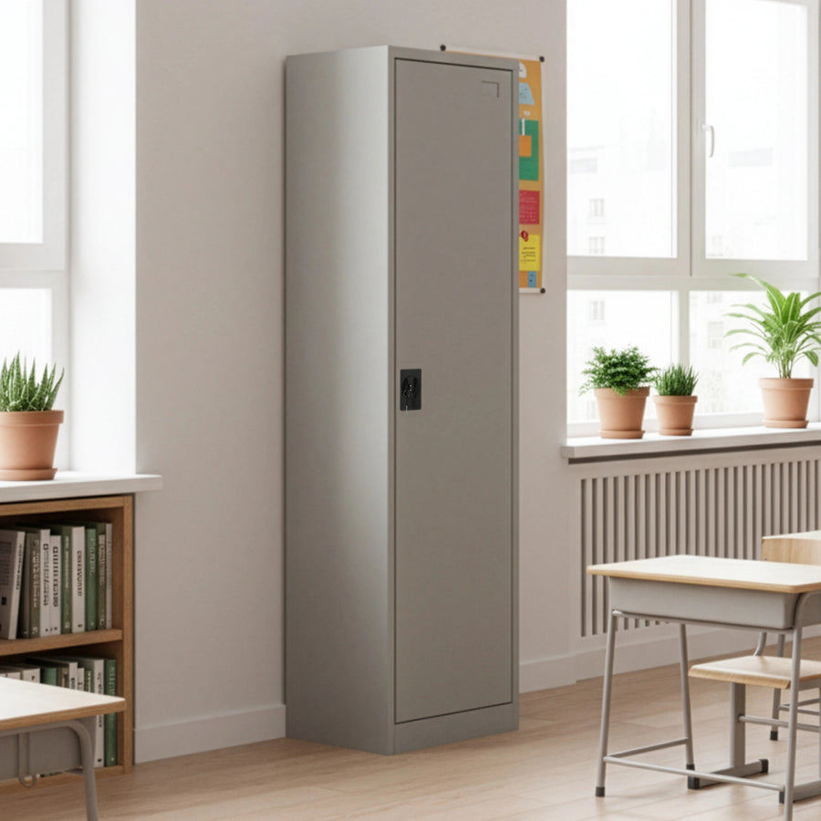Single-Door Metal Tall Cabinet Shelf Storage for Home Office Gym