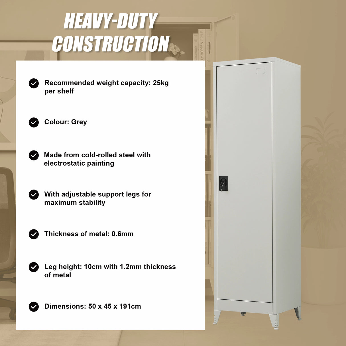 Single-Door Metal Tall Cabinet Shelf Storage for Home Office Gym